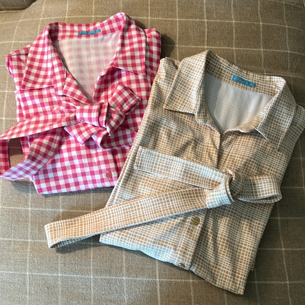 J. McLaughlin (2 dresses) Pink Gingham & Tan Check Shirt Dresses